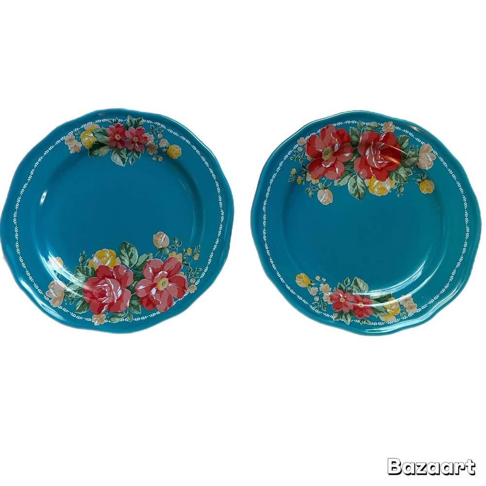 The Pioneer Woman Vintage Floral Teal Salad Plates 8.5" Set of 2